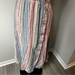 Indigo Rein Pastel Linen Blend Striped Button V Neck Midi Dress in Size Medium Photo 2