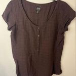 Eileen Fisher  Linen Blend Short Sleeve Half Button Brown Blouse Size Medium Photo 0