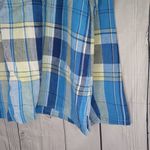 Evan Picone  100% Linen Blue and Yellow Plaid Button-Up Shirt Photo 9