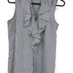 Karl Lagerfeld  Size Small Sleeveless Ruffle Collar Blouse Black‎ White Pinstripe Photo 0