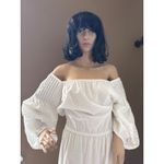 White cottagecore prairie midi on off shoulders dress big sleeves medium Photo 14