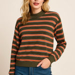 Wild Fable  cotton cropped sweatshirt striped green orange long sleeves L Photo 0