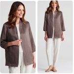 Eileen Fisher Organic Linen Silk Satin Blend Blazer Open Jacket Size XS Brown Photo 2