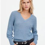 Madewell Sweater Alpaca-Blend Deep V-Neck Long Sleeve Hthr Blue Jeans M Photo 0