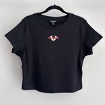 True Religion  Baby Tee Womens XL Black Crop Top Rib Logo Y2K Streetwear Baddie Photo 0