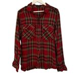 Sanctuary red plaid boyfriend pocket front button down flannel L Photo 1