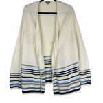 J.Jill Ivory Knit Cardigan Sweater Waterfall Front Stripe Photo 0