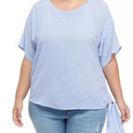 MICHAEL Kors‎ Womens Top Size XS Blue White Side Tie Micro Pinstripe Photo 0