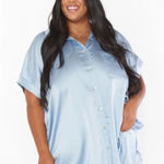 Show Me Your Mumu Show Me Your Mumu Best Day Button Up PJ Pajama Top Baby Blue Satin Size XL Photo 0
