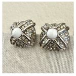 St. John  silver tone and white square clip on earrings Photo 1