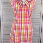 JUST MADRAS 100% Cotton Sundress Ruffle Neck Multi Plaid Photo 0