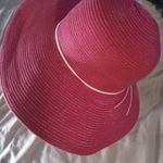 None Red Sun Hat 80% Paper 20% Polyester made in China with rope tie decoration. Photo 1
