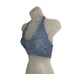 Blue & White Knit Halter Crop Top Button Back Neck Tie M festival boho hippie Size M Photo 10