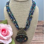 Chico's  Multistrand Peacock Iridescent Bead Pendant Necklace Statement Whimsey Photo 1