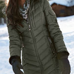 Eddie Bauer • Sun Valley Down Parka green puffer quilted hood faux fur trim 650 Photo 0