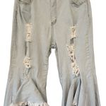Purple Candy Unique Denim High Rise Extreme Distressed Flares Light Wash, Sz XL Blue Photo 6