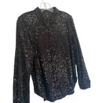 Halogen  Dark Black Sequin Button Down Shirt Sz  M Photo 3