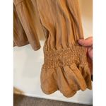 American Eagle Outfitters Puff Sleeve Linen Tie Neck Blouse Tan Women's Medium Photo 3