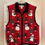 Bechamel Red Vintage Christmas Snowman Vest Size L Photo 0