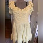 AQUA  V-Neck Ruffled Eyelet Mini Dress Women's Large Yellow Short Flutter Sleeve Photo 7