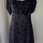 Rewind  Black Floral Print Square Neck Half Sleeve Knee Length Milkmaid Dress Photo 0