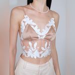 SNT Elegant Beige and White Floral Lace Top S Tan Photo 3