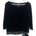 Willi Smith  black velvet feel side bow small long sleeve bouse Photo 0