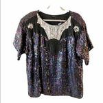 Mark & John Vintage Deadstock Sequin Top Silk Free Size 90s Golden Girls Costume Black Photo 0