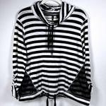 Black & White Striped Cowl Neck Pullover Top Roll Tab Sleeve Mesh Large Black Photo 1