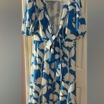 Her….. Bottari Blue & White Puff Sleeve Resort Dress with Bow Front Size L Photo 2