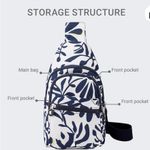 Navy and White Leaf Print Sling Bag. 11.8 x 6.6 x 4.3”. NWT Blue Photo 2