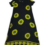 Vintage Dee Dee's Black & Chartreuse Sunflower Print Dress – 100% Rayon Photo 0