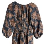 Rebecca Taylor Arden Black Floral Blouson Sleeve Scoop Ruched Silk Midi Dress XS Photo 10