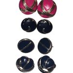 Four (4) Vintage Round Enamel 80s Retro Button Earrings Post Back Large Studs Gold Photo 6