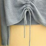 Sky And Sparrow  Blue Front Tie Crop Sweater Photo 2