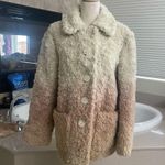 Anthropologie Ombre Cream, Tan & Pink Faux Fur Button-Up Coat, Size XS g… Photo 5