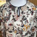Hayden LA boho Floral cream gray multicolor peplum keyhole Top flowy Photo 3