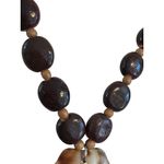Vtg Shell Flower Pendant Wood Bead Necklace Earrings Set Vacation Beach Estate Brown Photo 4
