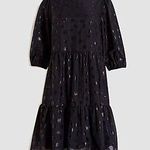 Ann Taylor Tiered Black Embellished Puff Sleeve Dress Photo 2