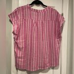 NWT Coastal Comfort Size S Pink Stripe Linen Blend Split Neck Short Sleeve Top White Photo 6