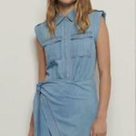 Derek Lam 10 Crosby Giselle Tie‑Front Cargo Mini Dress Light Wash Denim 6 NWT Blue Photo 4