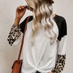 WAFFLE KNIT LEOPARD WHITE BLACK BLOUSE TWIST KNOT Size undefined Photo 5