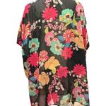 CCC Floral Sheer Kaftan Kimono Jacket Open With V Neck Short Sleeves One Size Black Size L Photo 2