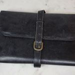 Vintage Daines Hathaway Wet Pack 10" Black Leather Green Interior Pockets Buckle Photo 14