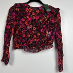 Wild Fable  Women's Dark Floral Print Long Sleeve Ruffle Blouse - XS - NWT Photo 4