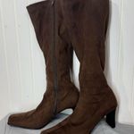 Croft & Barrow Y2K Brown Suede Tall Square Toe Zip Heel Boots Size 7 VTG Boho Photo 5