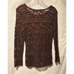 The Limited  Vintage Brown Stretch Lace Top Long Sleeve Peek A Boo Photo 5