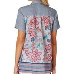 J.Jill Chambray Linen Button Down Striped Floral Short Sleeve Blue Multicolor S Photo 1