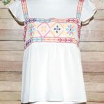 Blu Pepper Cream Colorful Embroidered Blouse Top Ruffle Sleeves Size L Babydoll Photo 0