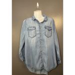 BDG  Shirt Womens Small Blue Lyocell Chambray Button Front Tunic Top Embroidered Photo 1